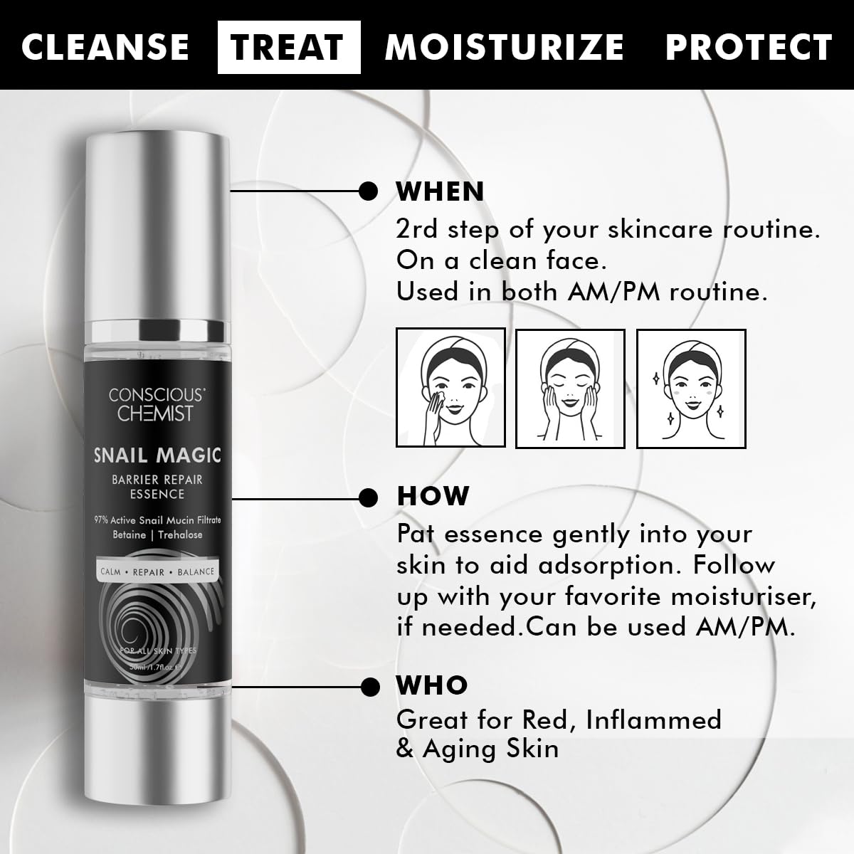 Conscious Chemist Snail Mucin Serum | 50ml | Barrier Repair Essence for Face, 97% Active Snail Mucin Filtrate, Betaine & Trehalose, For Dryness, Damaged Skin, Face Serum for Men & Women - Snail Magic