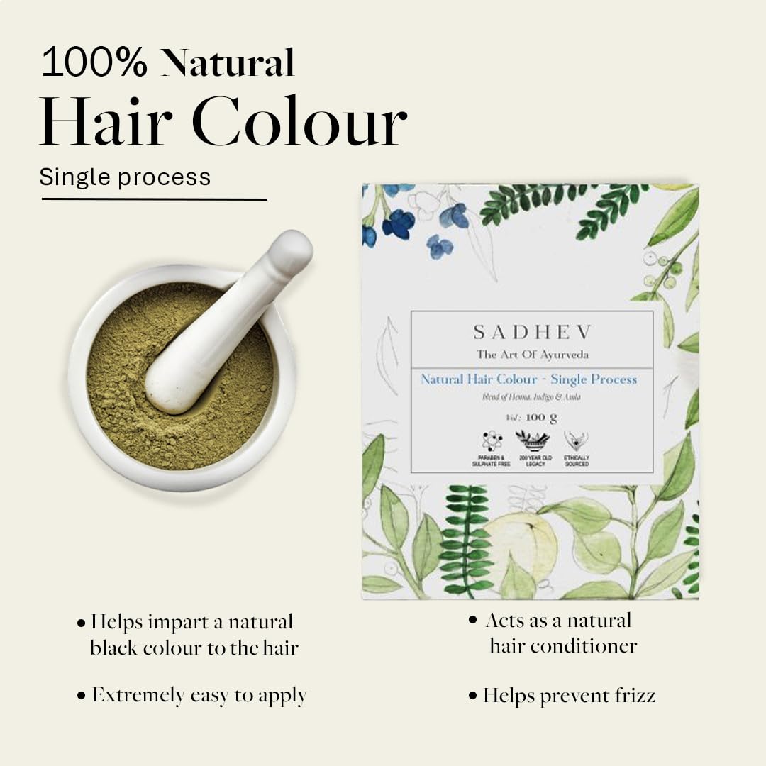 Sadhev Ayurvedic Heena Powder 100% Organic Plant-Based Natural Henna Powder For Hair - 100g (Pack of 1) - Single Process