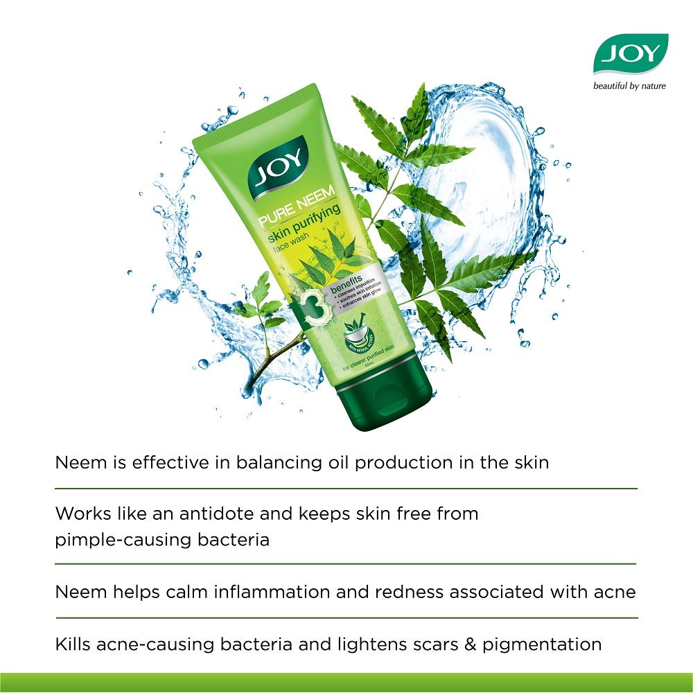 Joy Skin Purifying Neem Face Wash for Oily & Acne-Prone Skin | Fights Pimples, Controls Excess Oil & Unclogs Pores | Natural Antibacterial Formula | Men & Women 100ml x 2