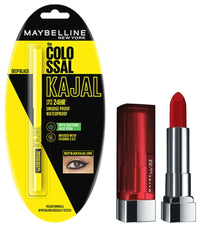 Maybelline New York Colossal Kajal, Black, 0.35g And Maybelline New York Color Sensational Creamy Matte Lipstick, 690 Siren in Scarlet, 3.9g