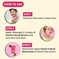 Peach and Musk Glow Me Face Serum with 10% Niacinamide & Alpha Arbutin, 2X Glow Booster, Repairs Skin Barrier, Reduces Pigmentation, Dark Spots, Blemishes & Pore Care for All Skin Types - 30ml