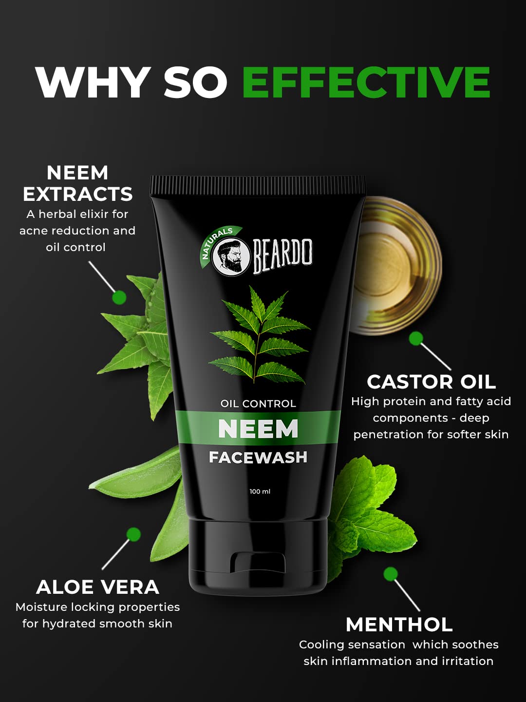 Beardo Purifying Neem Face Wash for Oil Control, 100ml (Pack of 2) | Soothes & Heals | Daily facewash for men | Gentle cleansing for oily-acne-prone skin