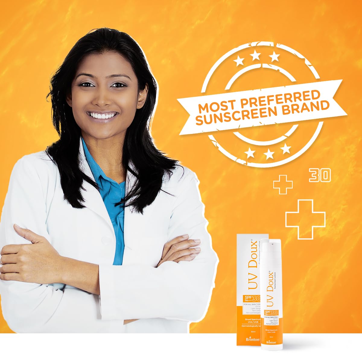 Brinton UvDoux Sunscreen Lotion with SPF 30 in Oil Free Formula| Light Weight & Non Greasy Sunscreen|Protection against UVA/UVB Rays| For All Skin Types- 50 ML x Pack of 2