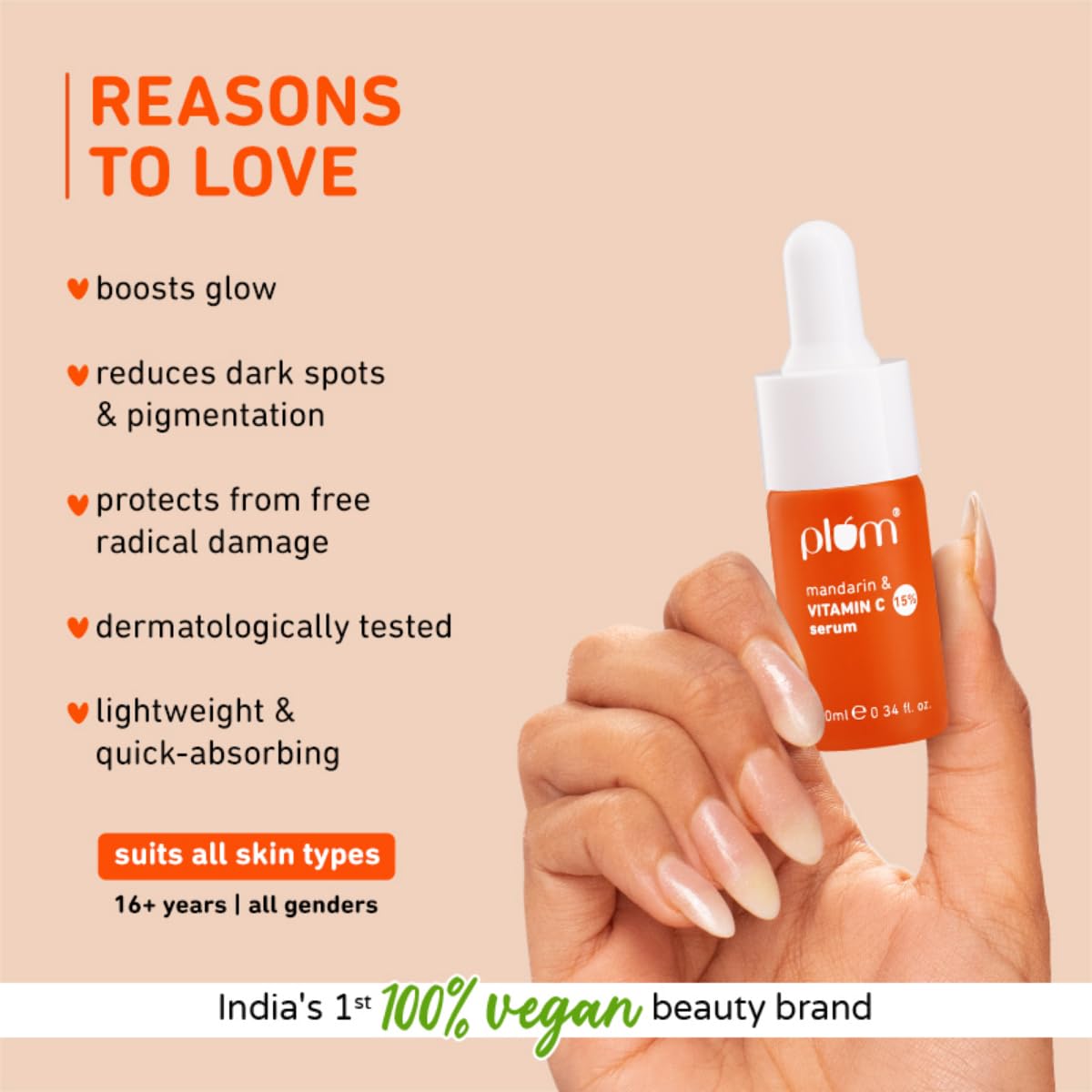 Plum 15% Vitamin C Face Serum For Glowing Skin | Reduces Dark Spots | For Dull Skin | With Mandarin | Beginner Friendly, For All Skin Types | 100% Vegan | 10 ml (Pack of 3)