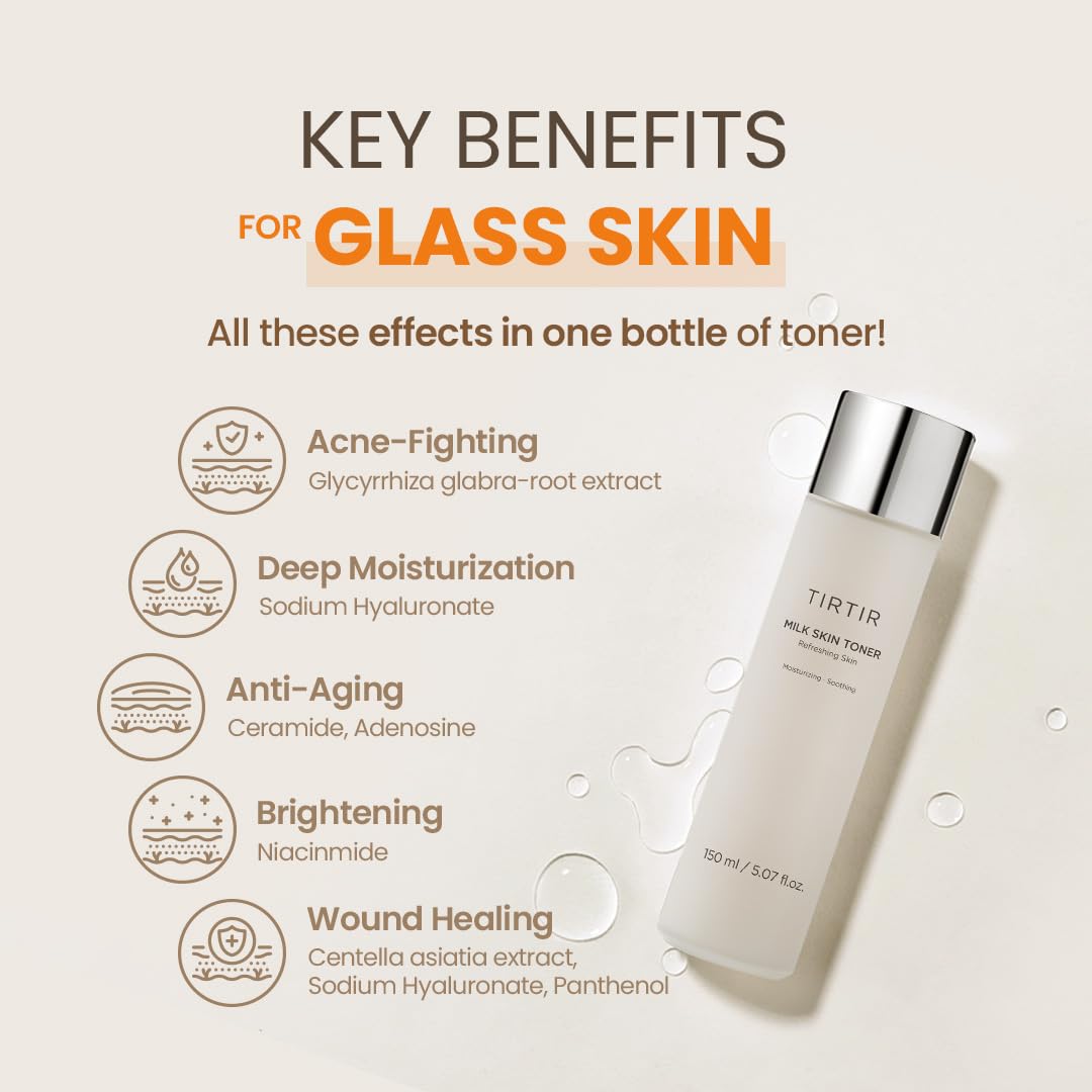 TIRTIR Milk Skin Rice Toner | Deep Moisturizing, Hydrating Toner for face | Niacinamide, Ceramide, Rice Bran Extract | Nature-Oriented Ingredients for Korean Skin Care | Vegan, (150 ml)