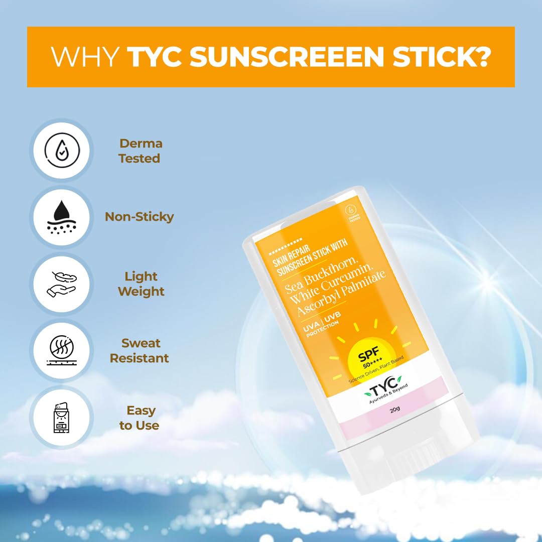 TYC - TRUST YOUR CHOICE Skin Repair Invisible Sunscreen Stick With Spf 50++++ For Oily, Dry, And Combination Skin For Men And Women Uv A/Uvb Protection, Non-Sticky Ayurvedic And Natural (20G)