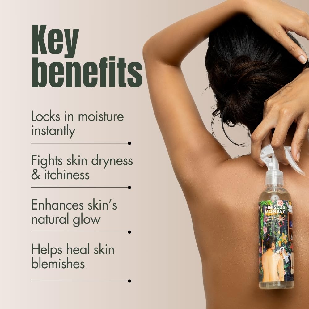 Hibiscus Monkey Velvet Spray Bergamot In Shower Body Moisturizer | Coconut Milk Oil, Bergamot |Moisturizes, Reduces Dryness, Soothes KP|All Natural |Lightweight, Non-Sticky|Dermatologist Tested|250 ML