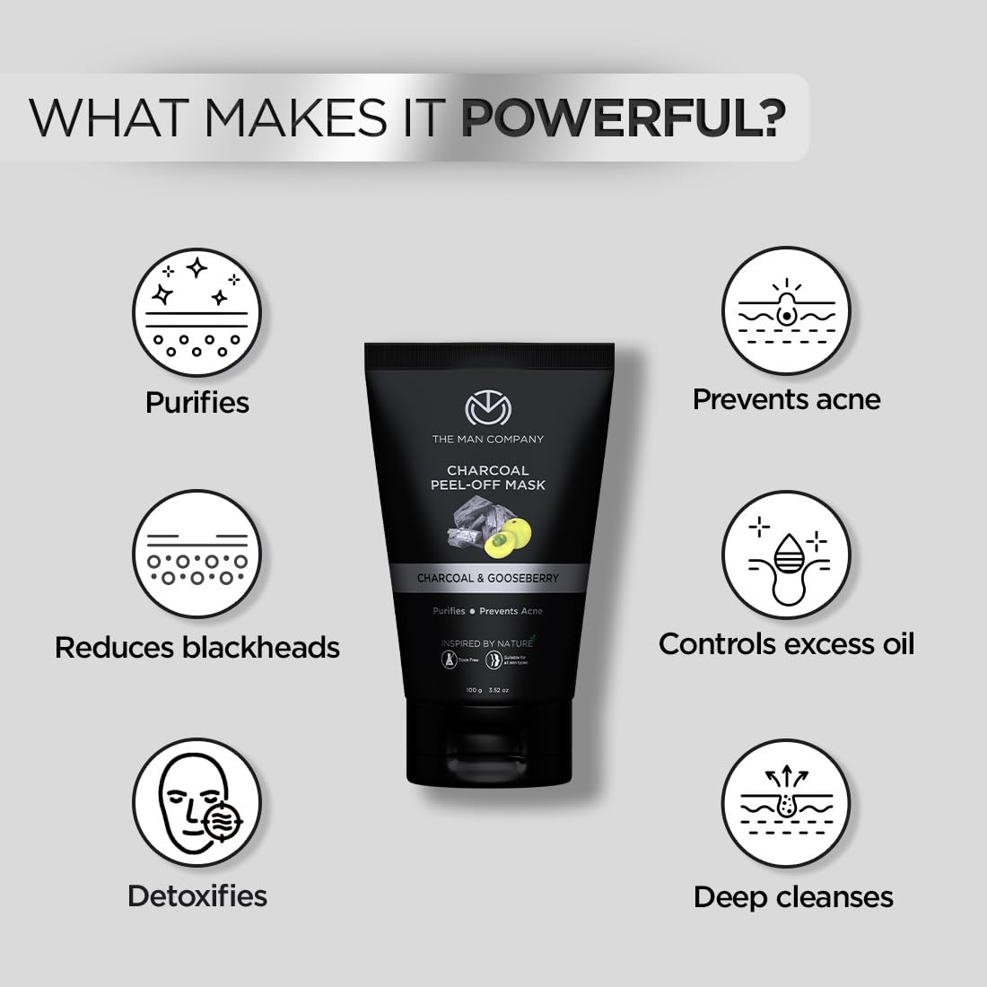 The Man Company Activated Charcoal Peel Off Face Mask for Men | Deep Cleansing | Blackhead/Whitehead & Dead Skin Removal | Paraben & Sulphate Free - 100gm