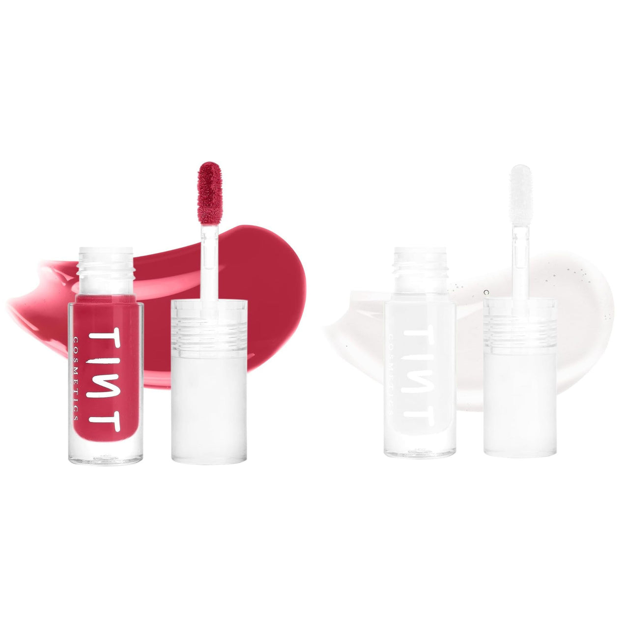 Tint Cosmetics 2.5ml Set of 2 Lipgloss, Red & Clear, Non Sticky, Hydrating, Light Weight, Long Lasting, High Shine & Soft Natural Liquid Lip Gloss For Girl & Women (Berry Pink & Clear)