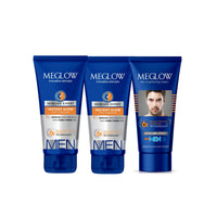 Meglow Men combo Pack of 3- Fairness Cream 50 g(1) and Men's Instant Glow Facewash 70g (2) for Brighter and Refreshing Skin | Rakhi Gift for Brother | Gift for Husband and Boyfriend