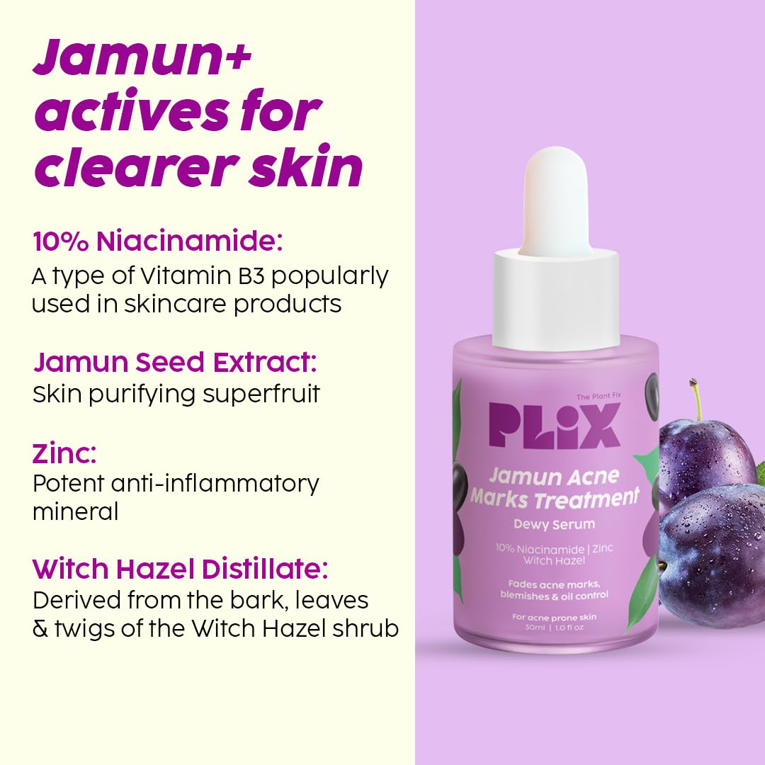 PLIX THE PLANT FIX Jamun Cleanser & 10% Niacinamide Acid Serum With Smoothie Moisturizer Combo l Detoxifies The Skin l Reduces Acne Marks l Fades Blemishes l All Skin Types