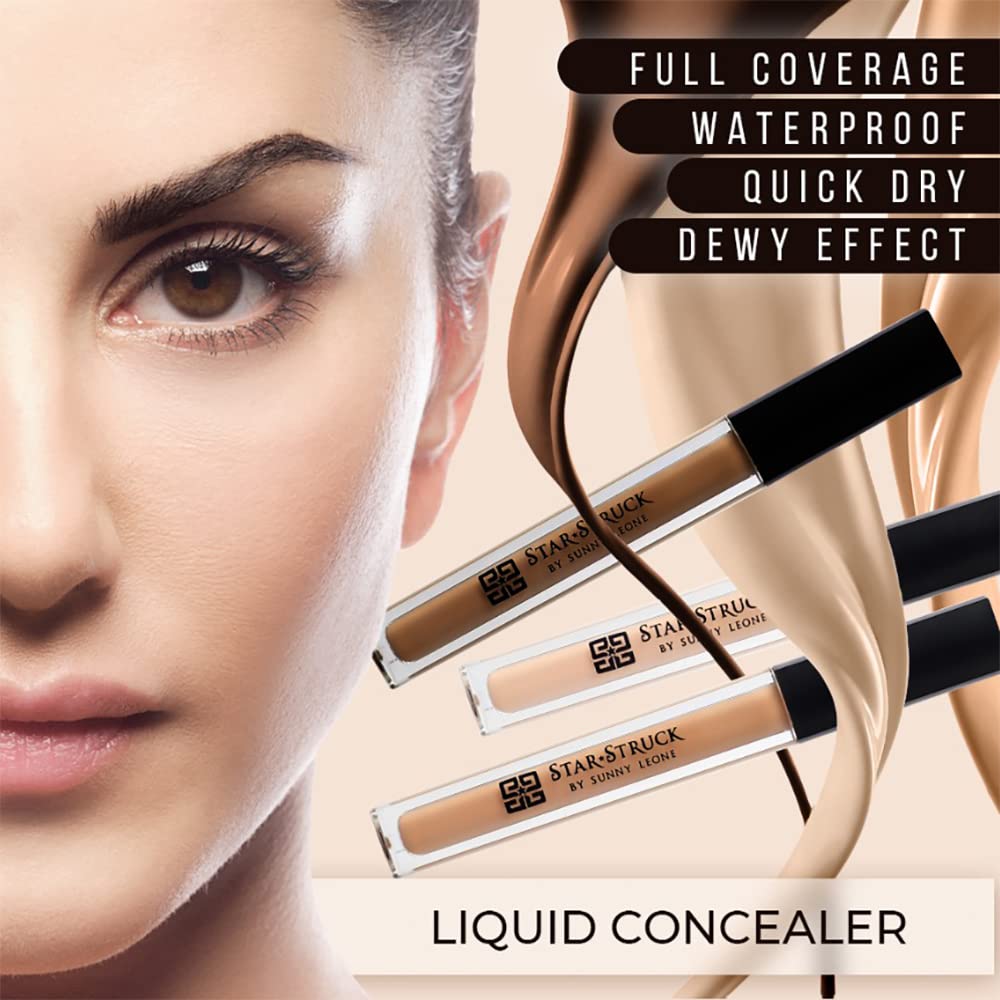 STARSTRUCK BY SUNNY LEONE Liquid Concealer For Face Makeup | Light Weight, Full Coverage Concealer, Easily Blendable | Formulated For Deep Skin With Warm Undertone - W119