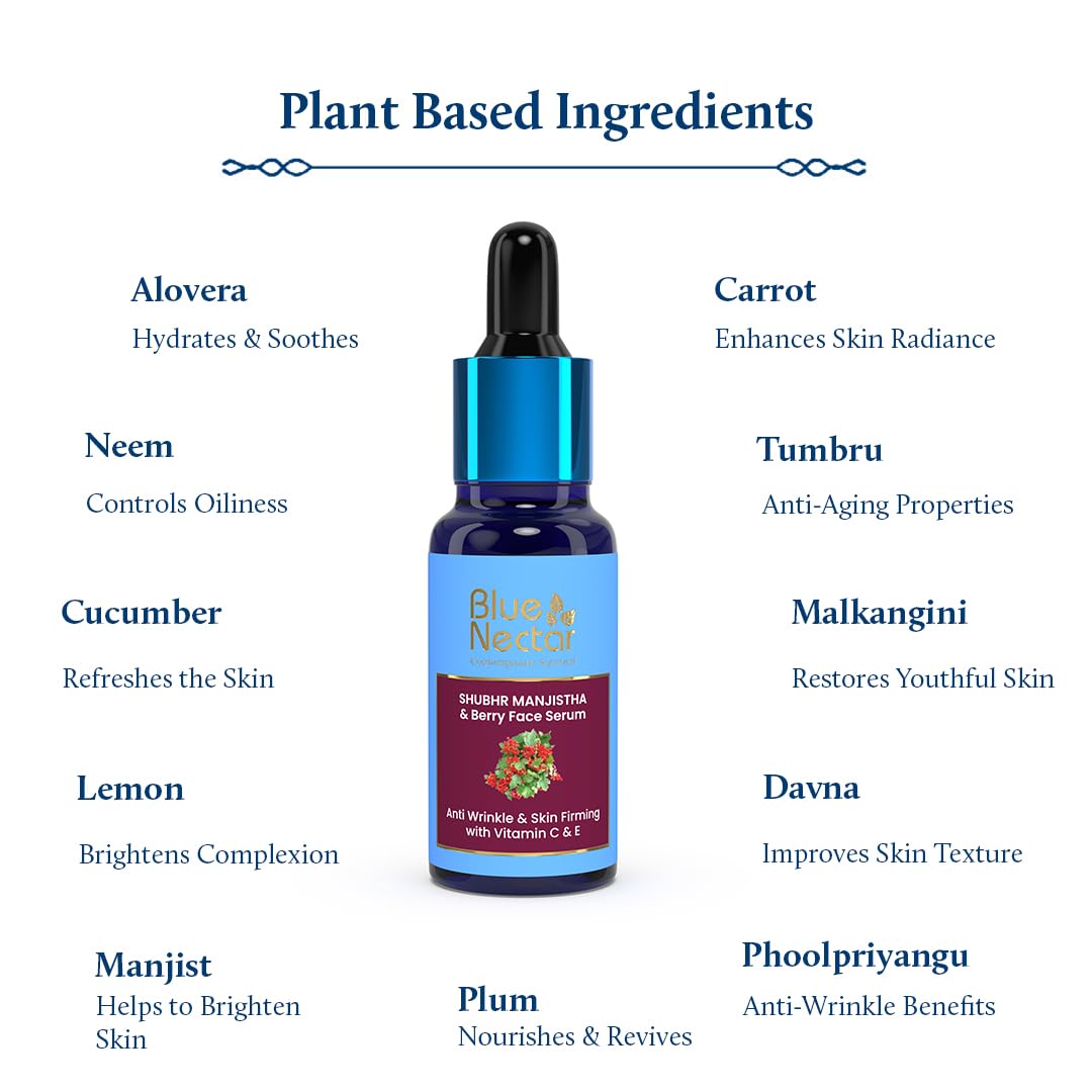 Blue Nectar Manjistha Vitamin C Face Serum for Anti Wrinkle Skin Firming Advanced Anti Aging Formula with Power of Vit C & E (13 Herbs, 30ml)