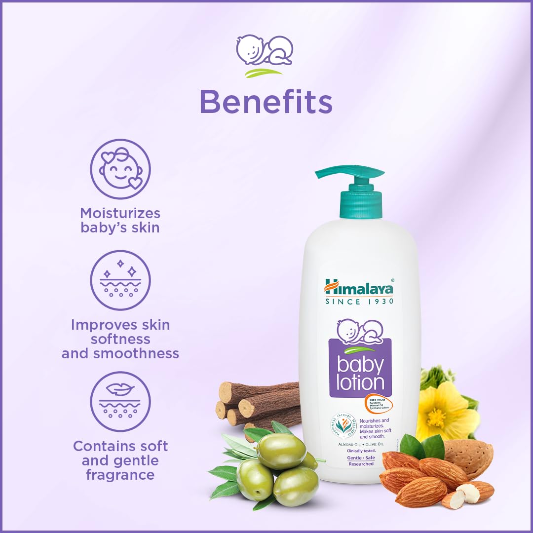 Himalaya Gentle Baby Lotion 100ml | with Almond oil, Olive oil, Country Mallow | Nourishes and moisturizes your baby's  skin