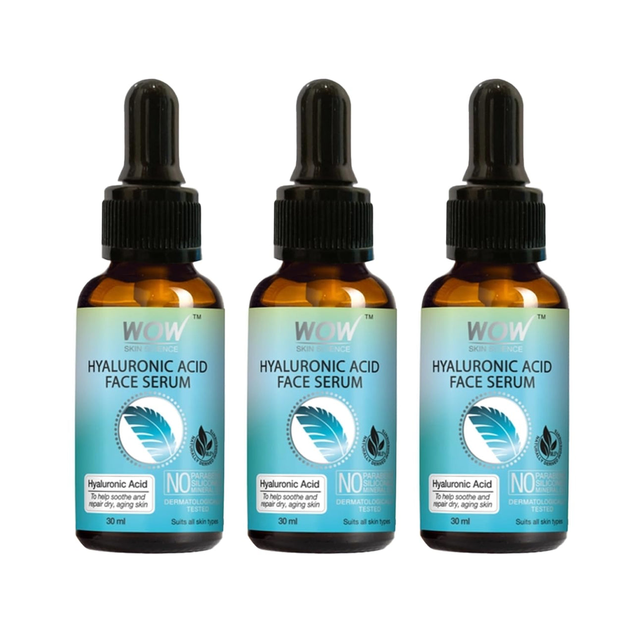 WOW Skin Science Hyaluronic Acid Moisturising Face Serum - Soothing & Repairing Dry and Aging Skin - For All Skin Types - No Parabens, Silicones & Mineral Oil- 30ml | Pack of 3