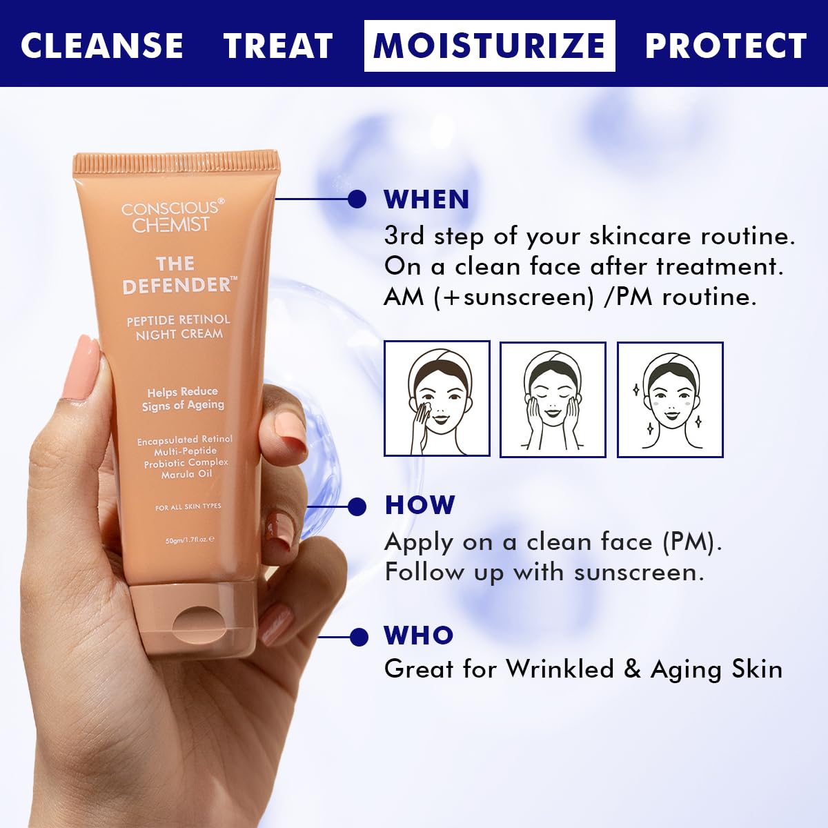 Conscious Chemist Retinol Night Cream | 50g | Moisturizer, Face Cream for Men & Women, Multipeptide Antiaging Cream, Reduces Finelines, Necklines & Wrinkles, All Skin Type - The Defender (Pack of 2)