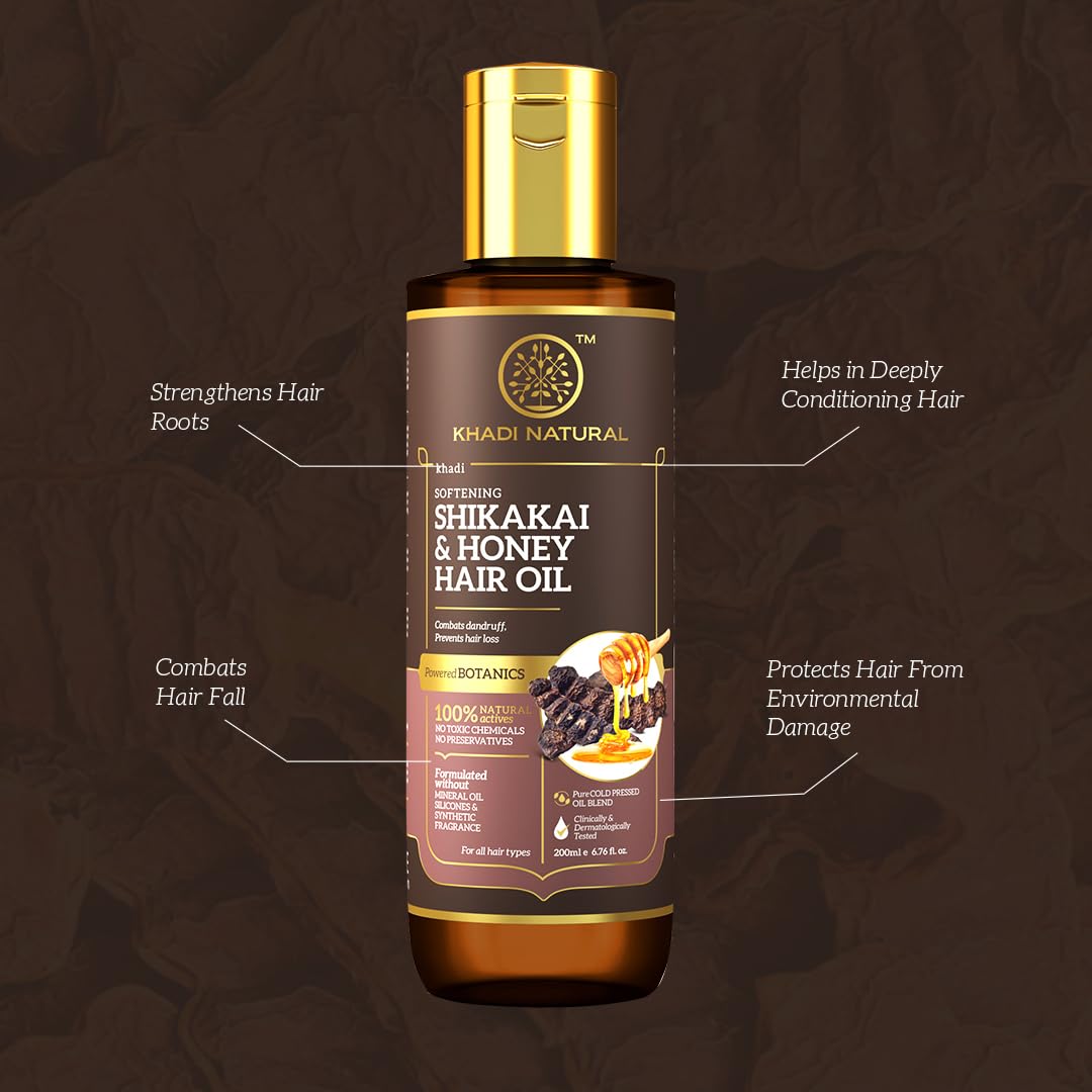Khadi Natural Shikakai and Honey Hair Oil: Nourishing Elixir for Scalp Health and Silky Smooth Hair- POWERED BOTANICS, 200ml