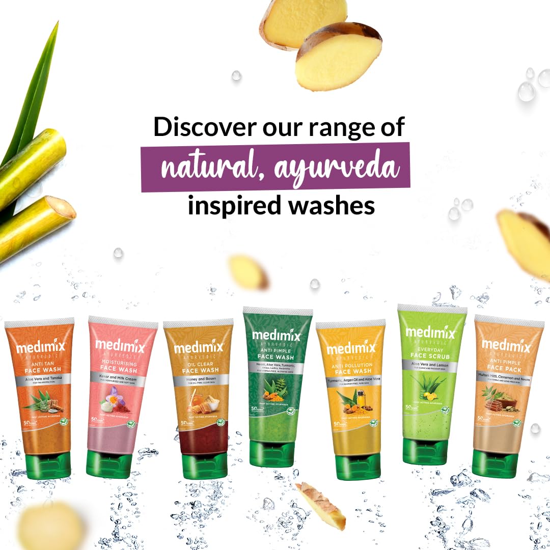 Medimix Ayurvedic Natural Glow Face Wash for youthful and glowing skin | With Sugarcane and Ginger | 100 ml (Pack of 2)