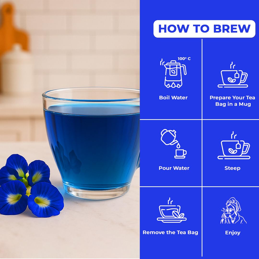 Light Up Butterfly Pea Flower Tea | Natural Herbal Tea | Caffeine-Free | Rich in Antioxidants, Weight Management, Hydrates Skin | No Preservatives | (Shankpushpi) (Pack of 30)