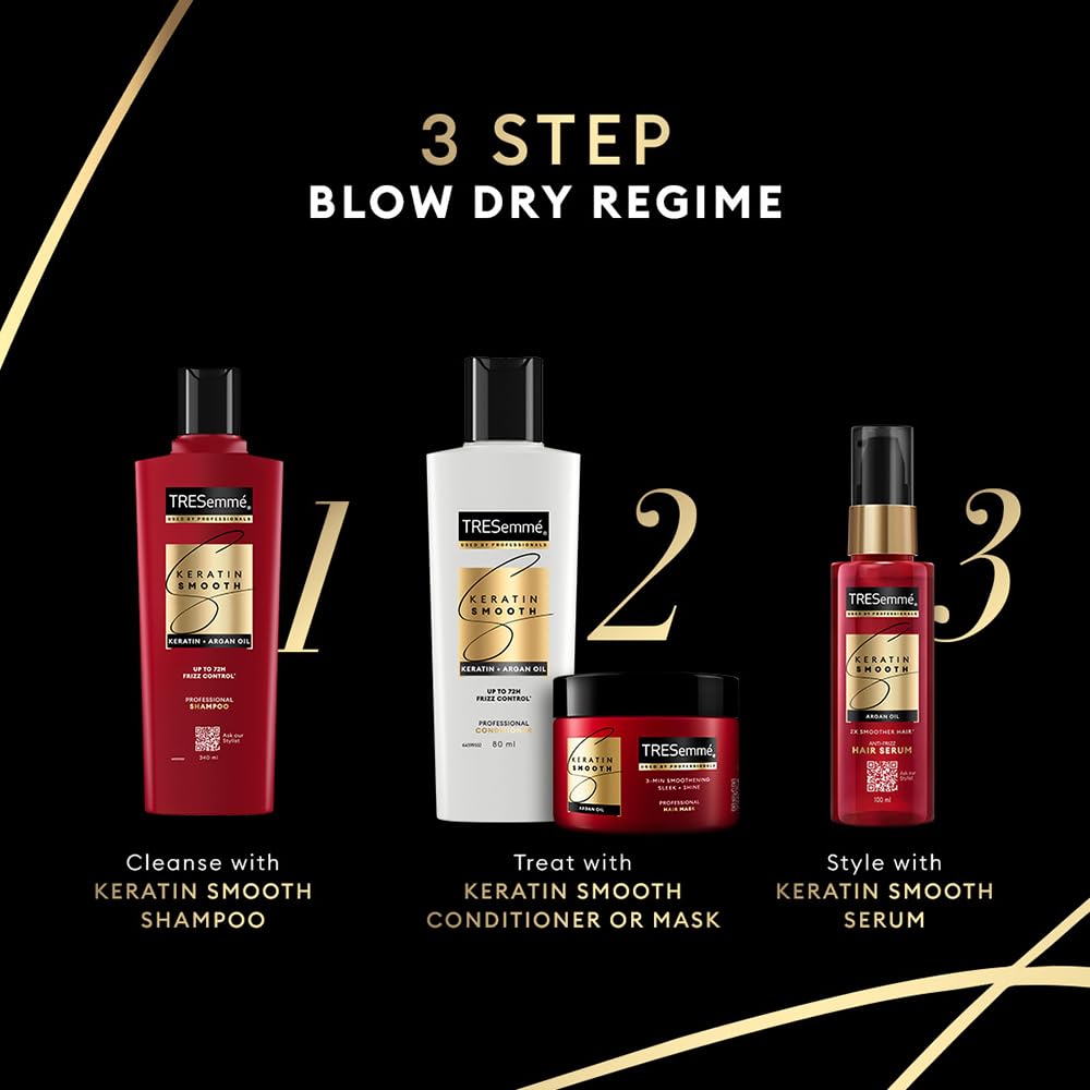 TRESemme Keratin Smooth Shampoo 340 ml|| With Keratin & Argan Oil for Straighter|| Shinier Hair - Nourishes Dry Hair & Controls Frizz|| For Men & Women (Pack of 2)