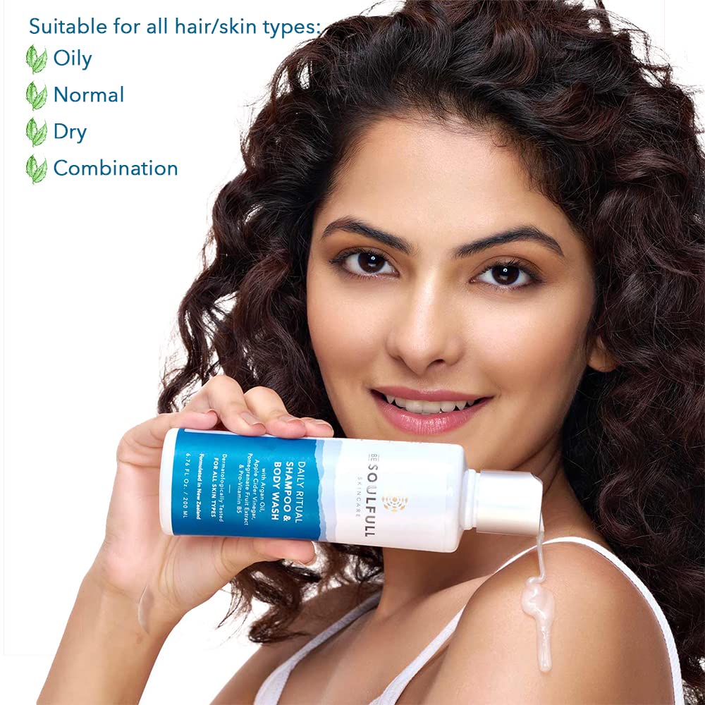 BE SOULFULL 2-In-1 Shampoo & Body Wash with Argan Oil- Head-To-Toe Cleanser for Everyday Use- Sulfate Free Body and Hair Wash- 200ml