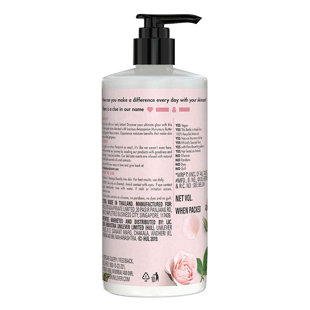 Love Beauty & Planet Natural Murumuru Butter & Rose Glow Body Lotion|| 24hr Moisturization|| Non-Sticky|| Paraben Free|| 400 ml
