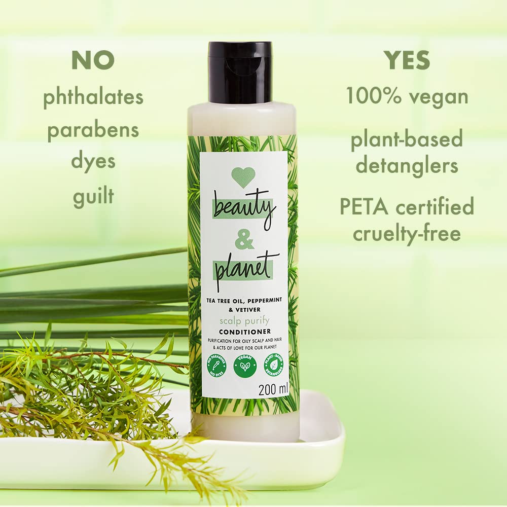 Love Beauty & Planet Tea Tree, Peppermint & Vetiver Natural Conditioner For Oily Scalp And Hair|No Sulfates,No Paraben|200Ml,1 Count