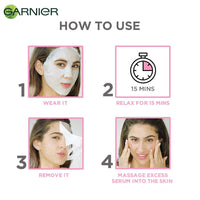 Garnier Sakura White Water Glow Serum Sheet Mask, Face Sheet Mask for Women, 28g