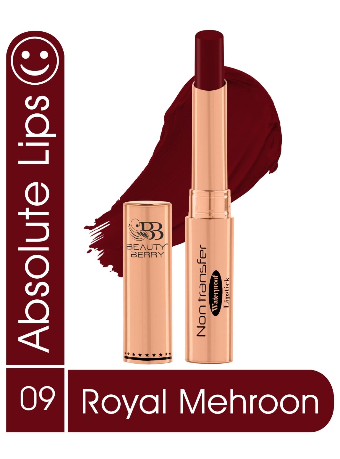 Beauty Berry Non Transfer Waterproof Lipstick, Long Lasting Smudge Proof Highly Pigmented Shades, (ROYAL MEHROON-09, 1)