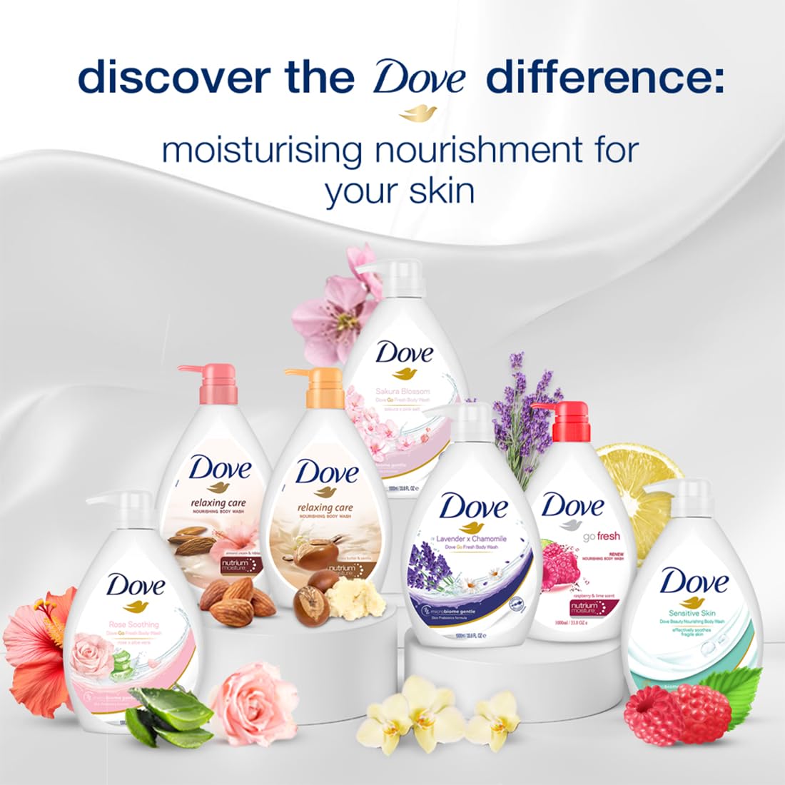 Dove Refreshing Sakura Blossom Body Wash with Himalaya Pink Salt for Replenished Skin, 1L