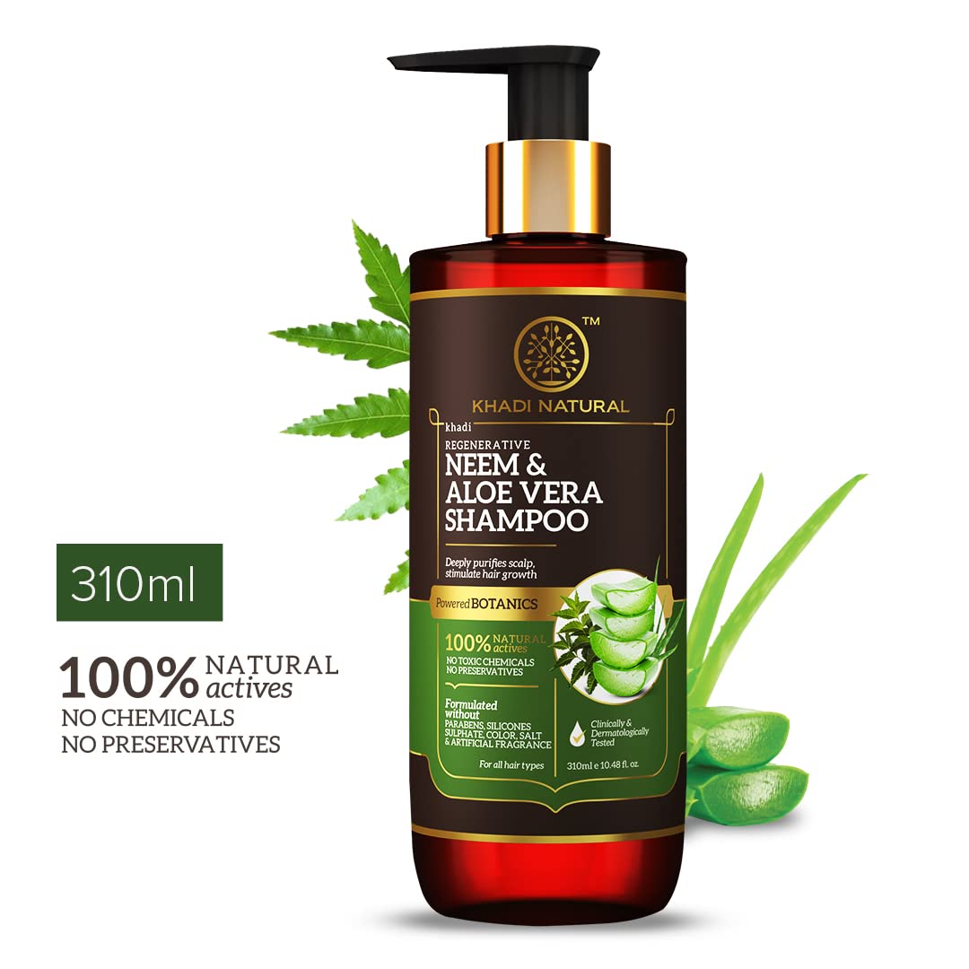 Khadi Natural Neem & Aloevera Shampoo | Shampoo for Hair Growth | Paraben & Artificial fragrance free | Suitable for All Hair Types | Powered Botanics | 310 ml