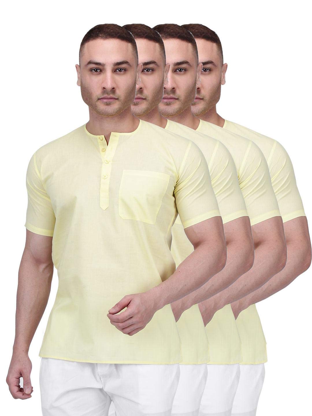 Rajubhai Hargovindas Men's  White Fine Cotton Short Kurta | Pack of 4 |