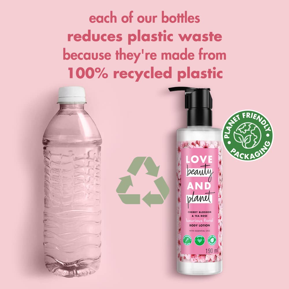 Love Beauty & Planet Cherry Blossom & Tea Rose Daily Moisturising Lotion|All Skin Types|Paraben free|190ml