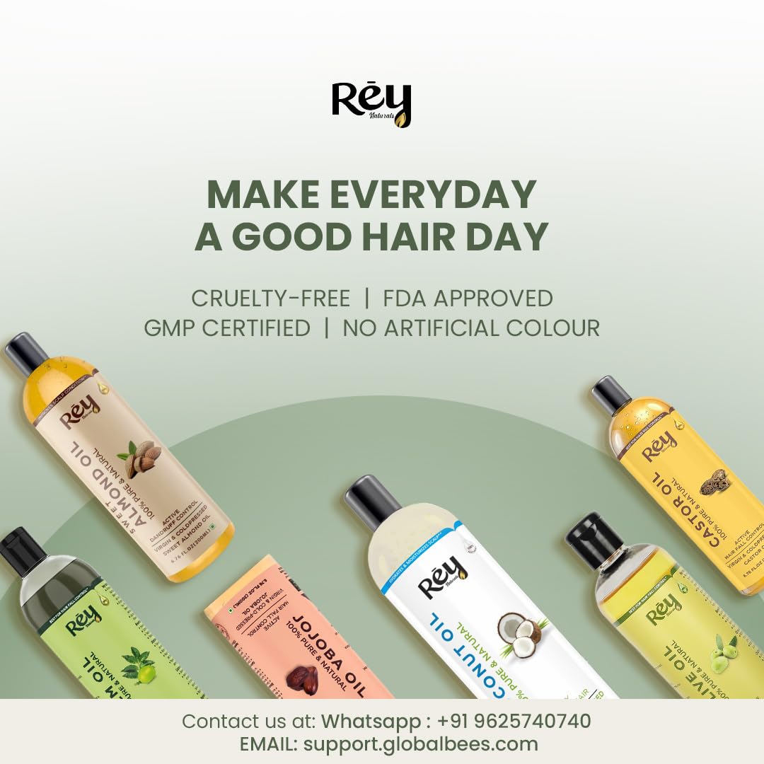 Rey Naturals Complete Hair Care Kit- Castor Oil+Coconut Oil+Almond Oil+Rosemary Oil+Teatree Oil