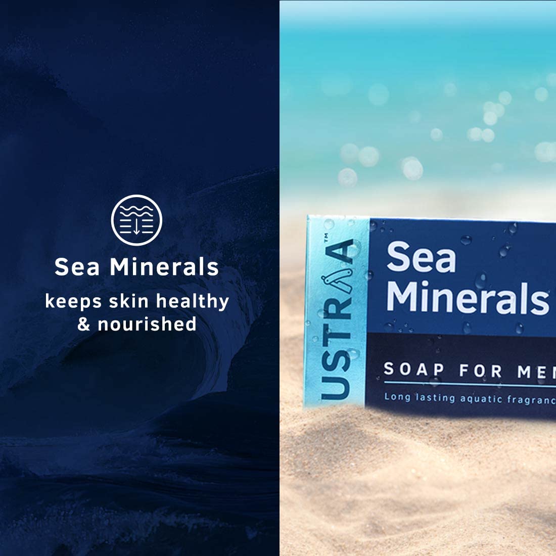 Ustraa Deo Soap For Men With Sea Minerals - 6 x 100 GM (Pack of 6) | Fresh Aquatic Fragrance | Deodorizing Soap With Sea Minerals | Rich & Intense Foam | For all skin types
