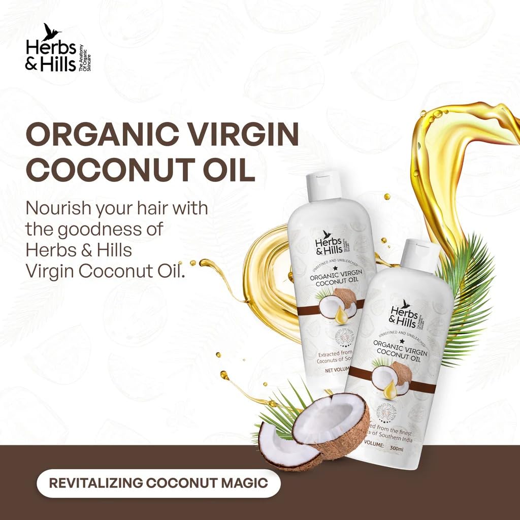 Herbs & Hills Coconut Hair Oil 300ml | Coconut Milk and AnaGain for Strong & Shiny Hair | Oil For Hair Fall, Strength, Damage, Thinning | Healthy, Nourished Hair