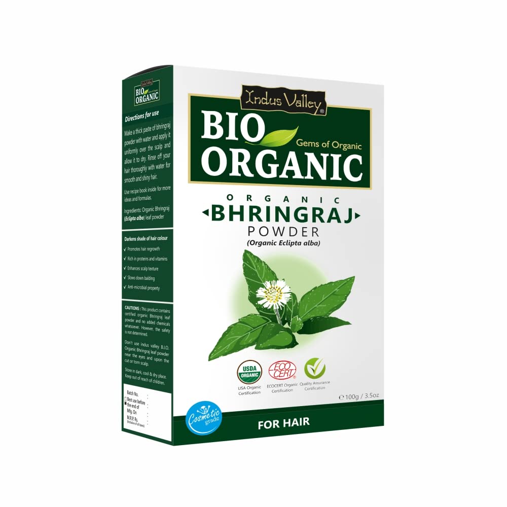 INDUS VALLEY Bhringraj Powder | Eclipta alba With Hibiscus Powder | Hibiscus rosa-sinensis - For Hair and Skin Care (100g +100 g=200g)