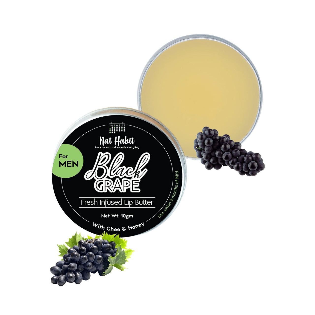 Nat Habit Black Grape Lip Balm For Men,For Lip Lightening,Lip Mask For Dry Lips|Natural,Ayurvedic Lip Care|Fresh Kitchenmade,Desi Ghee,Raw Honey,Shea,Black Grape,Vitamin E|Express Dry Lips Repair,10G