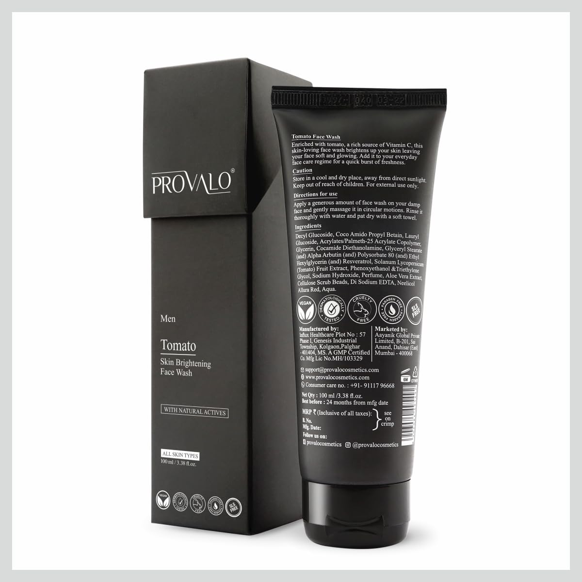 Provalo Tomato Natural Face wash For Glowing - 100ML | Brightening And Radiant Skin | Face Wash For Men | For Oily, Acne Prone and Dry Skin