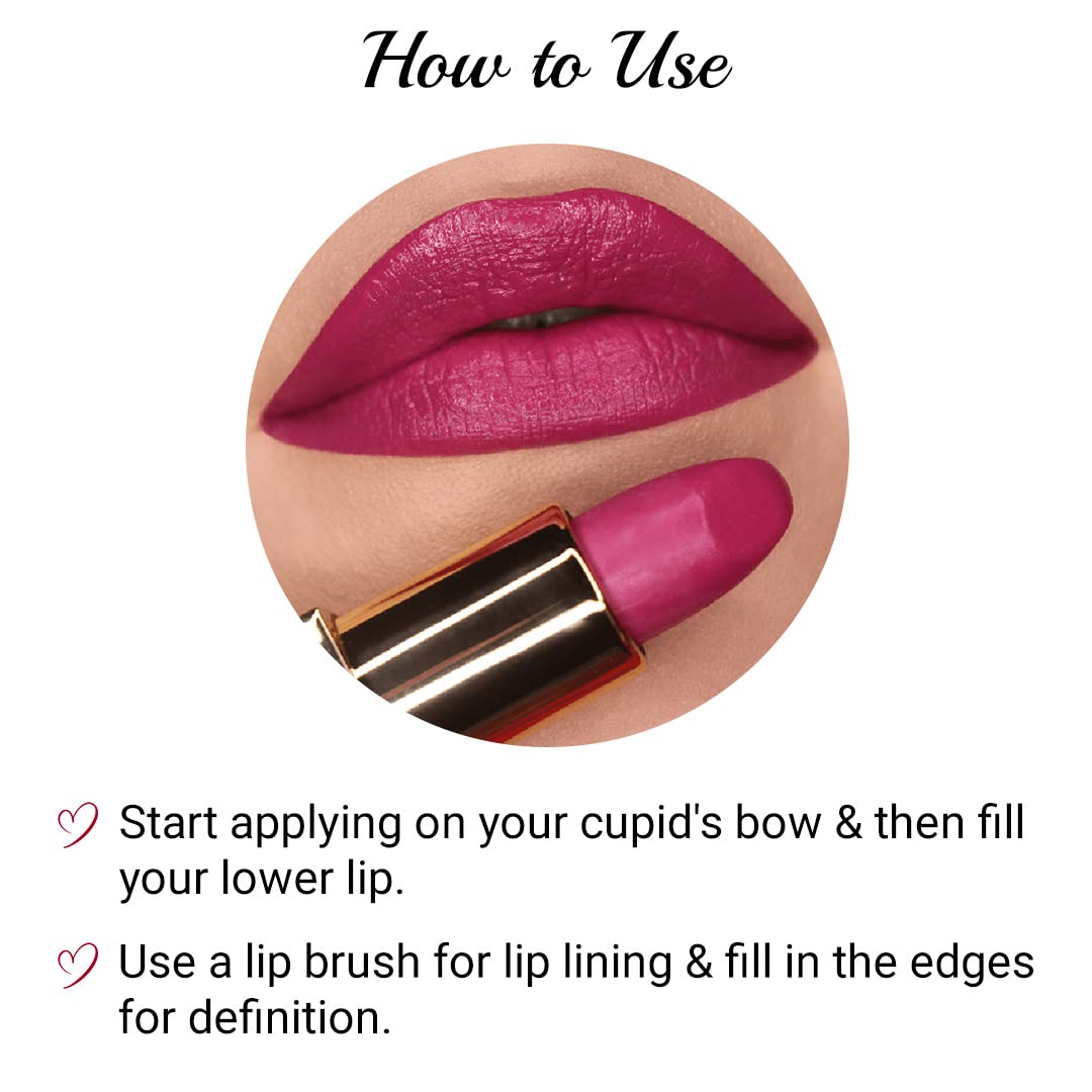 Iba Long Stay Matte Lipstick for Women- M04 Wild Magenta, 4g | Creamy Matte Finish & Smooth Texture| Long-Lasting | Hydrated Lips | Enriched with Vitamin E| Intense Colour & Highly Pigmented | Lip Makeup