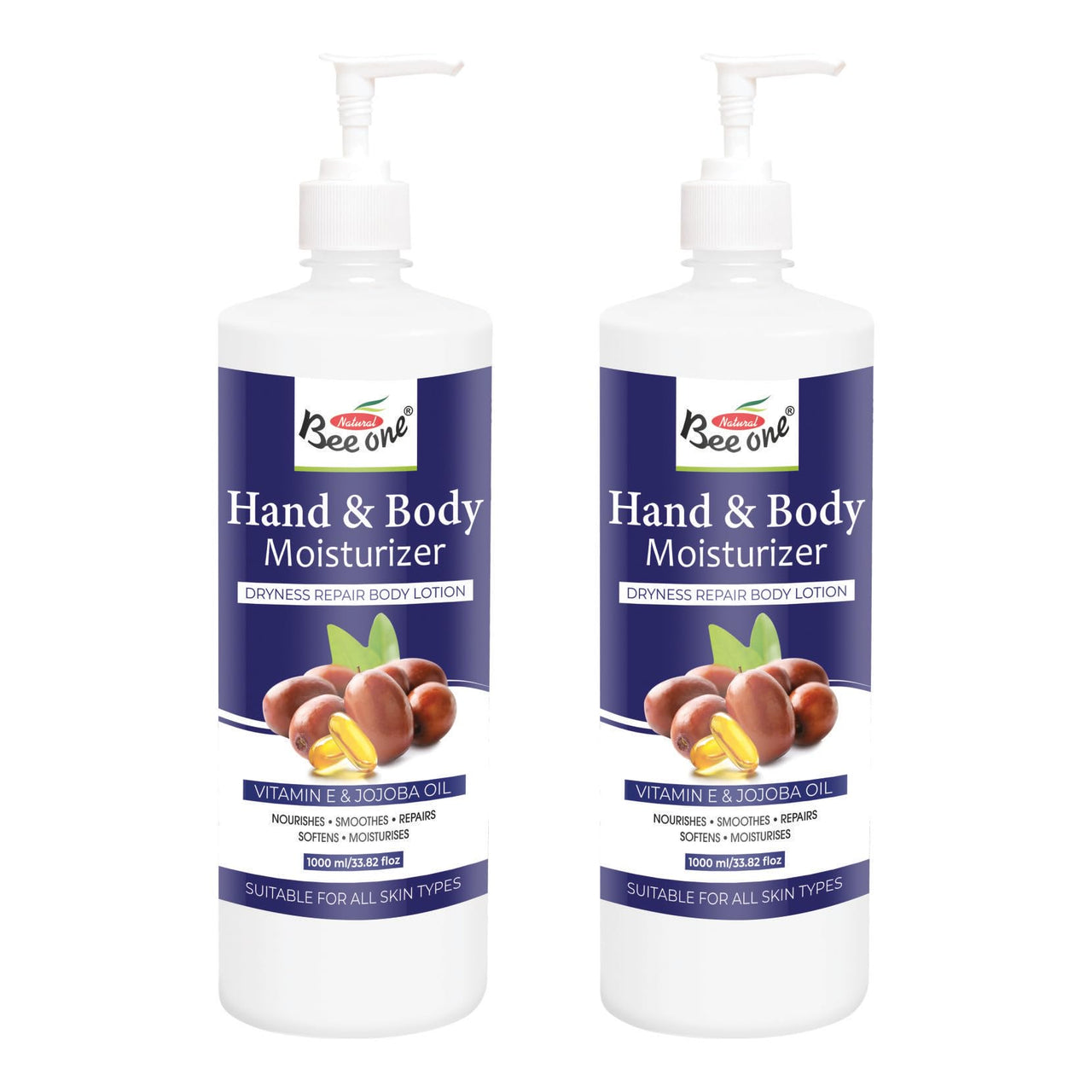 Bee One 24 hr Moisture Lock Body Lotion, for Soft and Supple Skin(Pack of 2) | 1000ml x 2= 2000ml (Hand & Body)