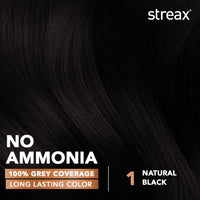 Streax Crème Permanent Hair Colour - 1 Natural Black Hair Colour- 140 ml, 100% Grey coverage, Ammonia Free Hair Color, Long Lasting Hair colour for women(Colourant Tube 60g,Developer Bottle 60ml,Conditioner 20g)