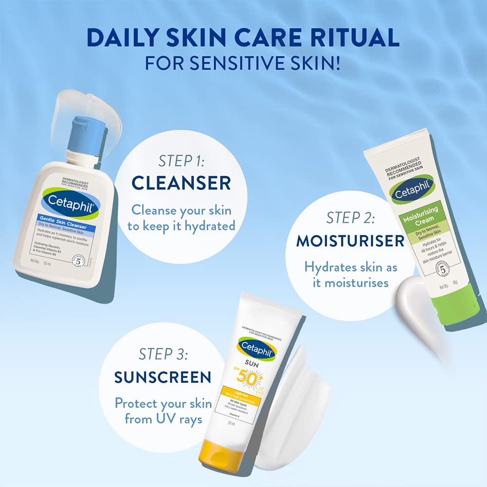 Cetaphil Face Wash Gentle Skin Cleanser for Dry to Normal, Sensitive Skin, 125 ml Hydrating Face Wash with Niacinamide, Vitamin B5 (Pack of 3)