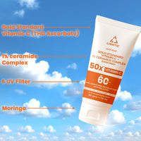 Light Up Gold Rush Gold Standard Vitamin C + 1% Ceramide Complex Sunscreen, Spf 60 Pa ++++, Uva/Uvb Filters Anti Blue Light Anti Pollution - 50G|For All, Normal, Oily, Dry, Sensitive Skin Types