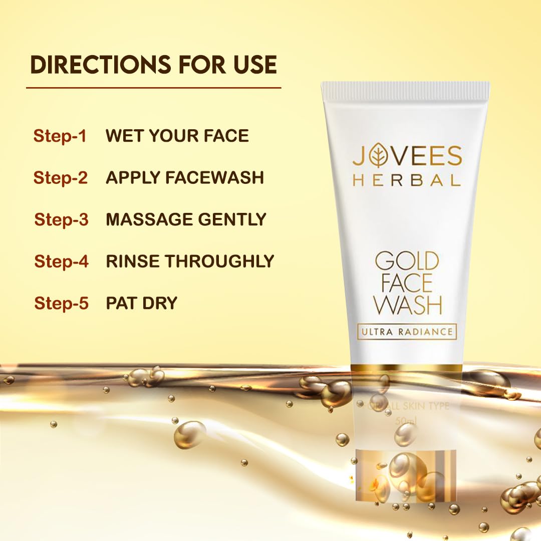 Jovees Herbal Ultra Radiance Gold Face Wash Gives Clear, Nourished & Hydrated Skin, Reduce Dark Spot And Improves Skin Texture | For All Skin Types 100ml