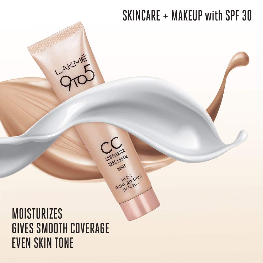 LAKMÉ 9 To 5 Complexion Care Face Cc Cream, Honey, Spf 30, Conceals Dark Spots & Blemishes, 30 G & Eyeconic Liquid Eyeliner, Black, 4.5 Ml