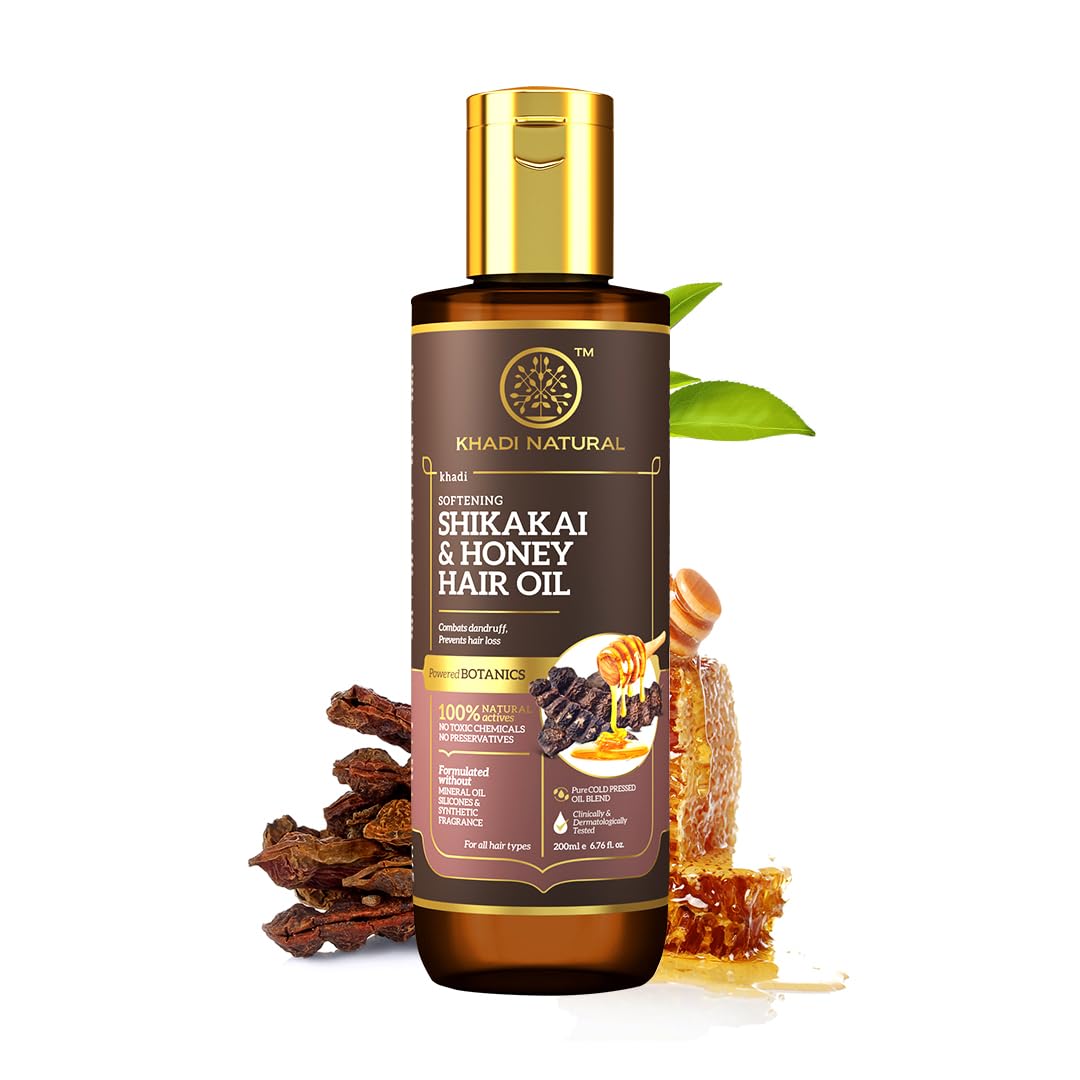 Khadi Natural Shikakai and Honey Hair Oil: Nourishing Elixir for Scalp Health and Silky Smooth Hair- POWERED BOTANICS, 200ml