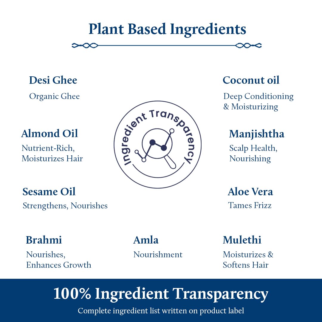 Blue Nectar Ayurvedic Baby Hair Oil with Organic Ghee, Almond Oil, Coconut Oil & Olive Oil for Hair and Scalp (18 Herbs, 100 ml)