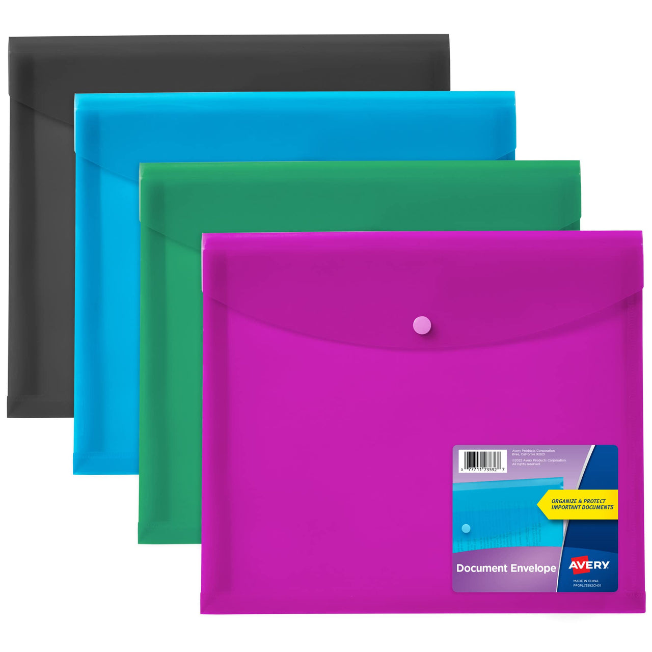 Avery Document Holder Envelope, Holds 450 Letter/A4-Size Sheets, 4-Color 4-Pack (73556) Assorted