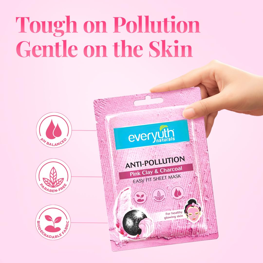 Everyuth Naturals Anti Pollution Pink Clay & Charcoal Sheet Mask Pack of 3